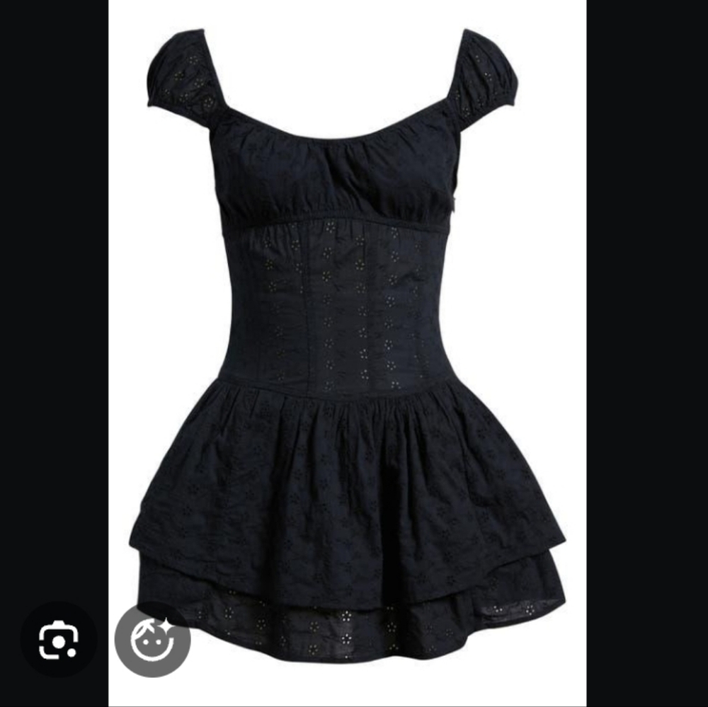 #90 - Black Eyelet Lace Ruffle Layer Skirt Romper, Medium - Picture 2 of 10